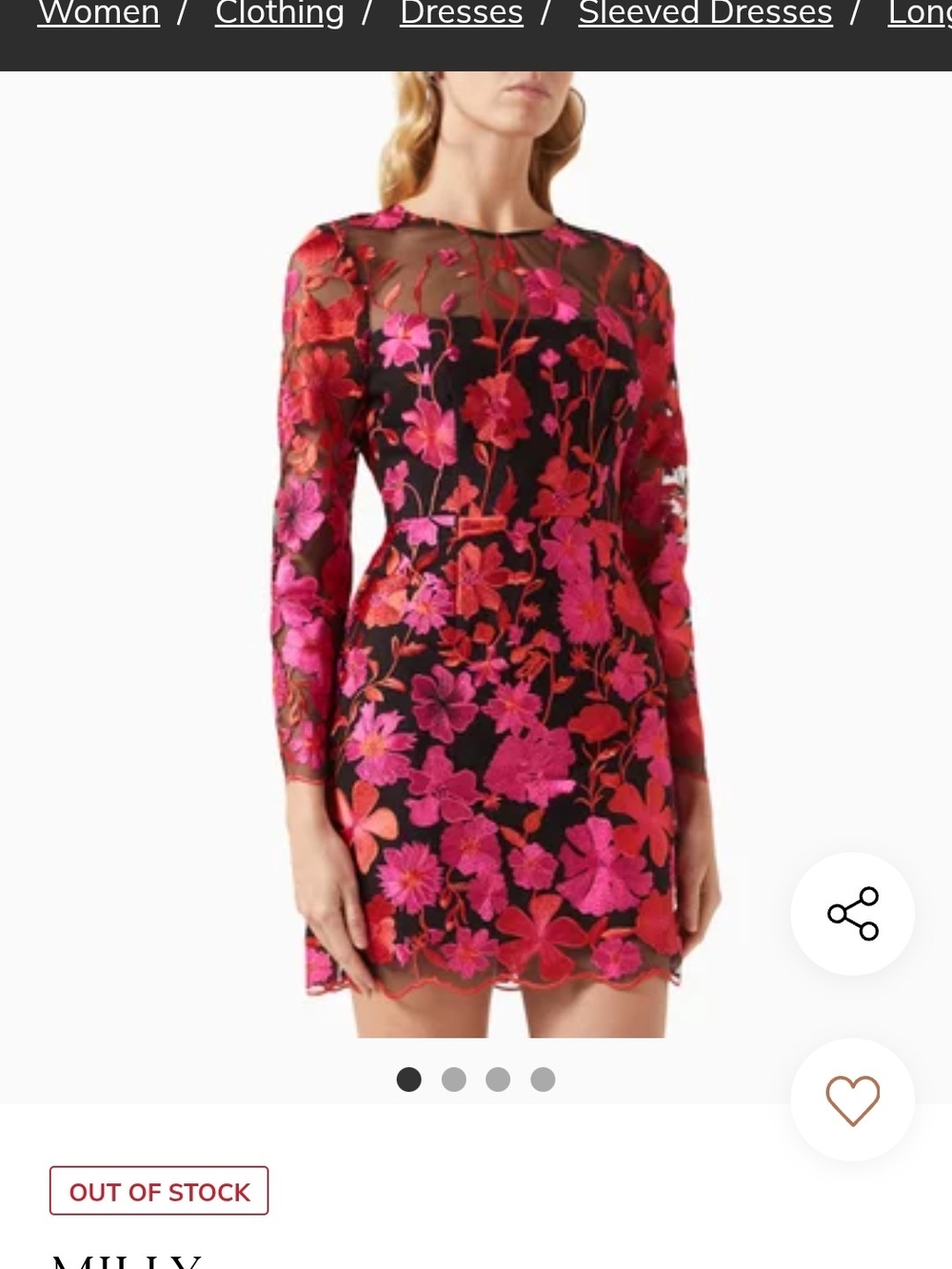 Milly Black Dress with Pink & Red Floral Embroidery